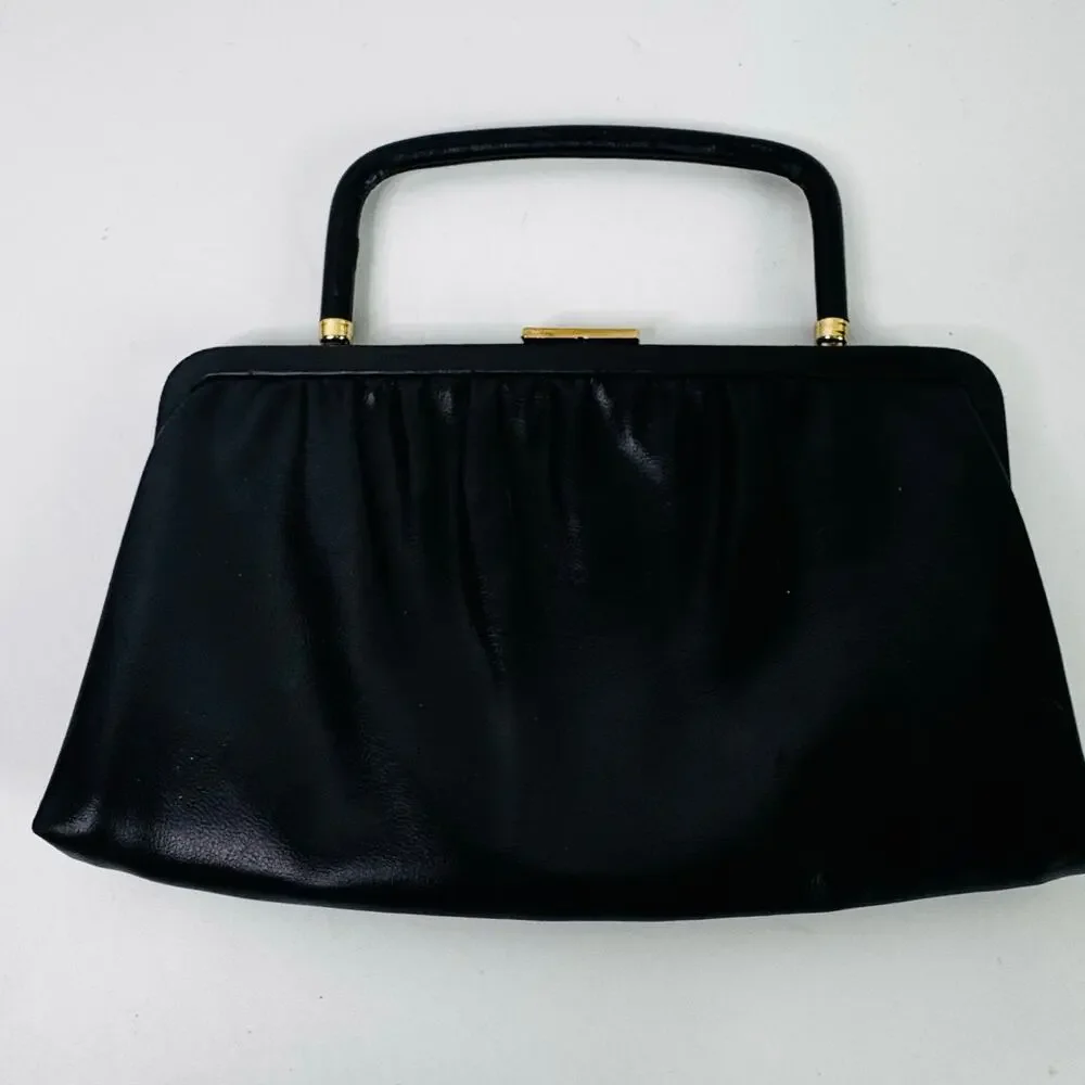 Vintage Andre Clasp Clutch Handbag Purse 1960s Black Gold Rhinestone